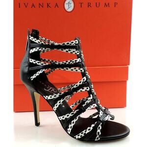 Ivanka Trump Manis Strappy High Heel Sandals Black Multi Leather Size 5.5
